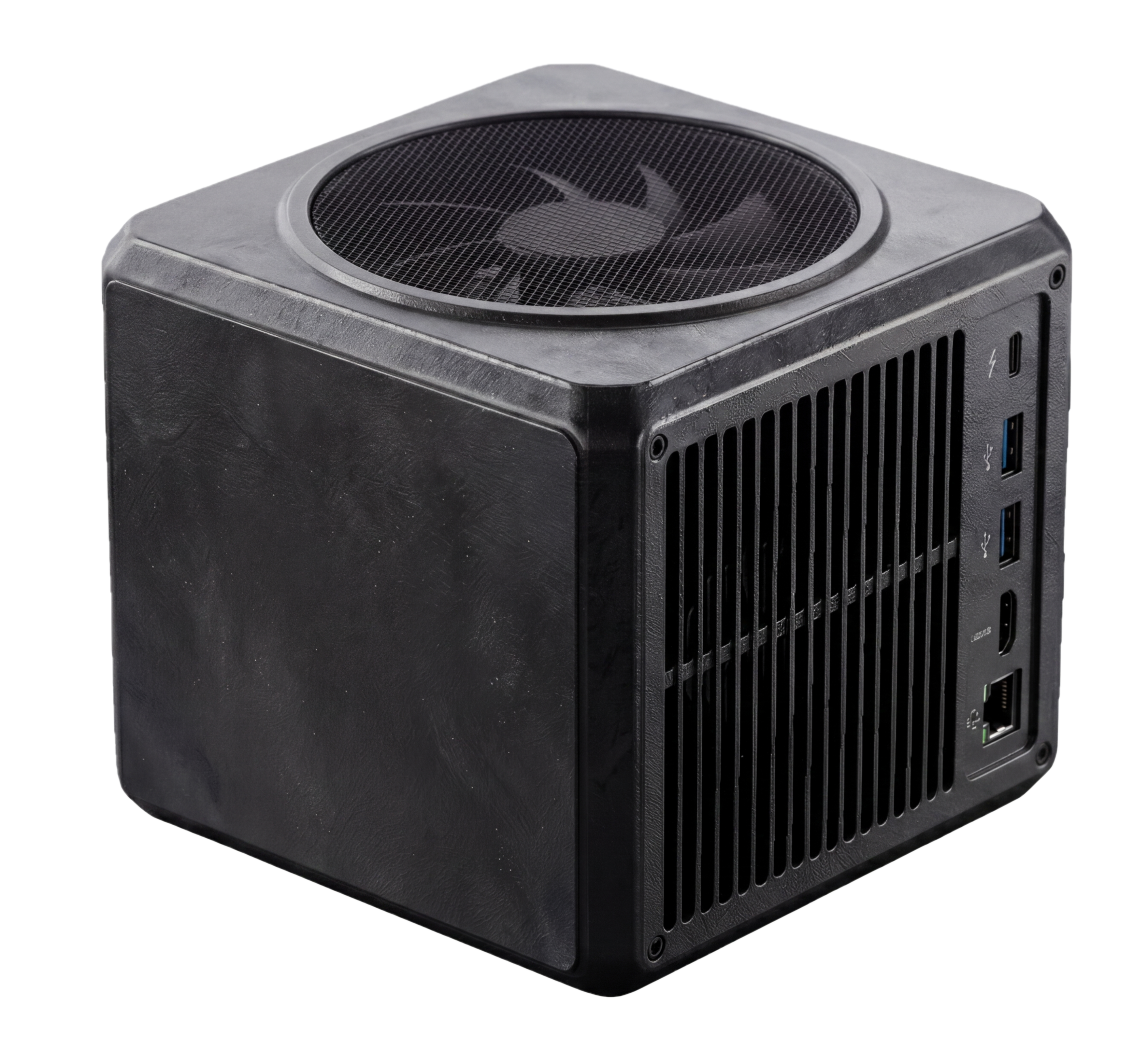 The Stori on-device AI box — a small fan-cooled compute unit with USB, HDMI, and ethernet ports.